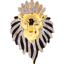 10K Yellow Gold Black Enamel Diamond Lion Head Pendant