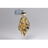 Mens Diamond Lion Head Pendant 10K Yellow Gold Black Enamel .88ct