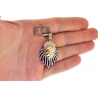 Mens Diamond Lion Head Pendant 10K Yellow Gold Black Enamel .88ct