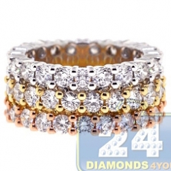 14K 3 Tone Gold 5.88 ct All Diamond Womens Triple Eternity Band Ring