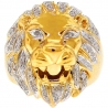 14K Yellow Gold 0.42 ct Diamond Lion Head Mens Ring