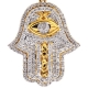14K Yellow Gold 1.37 ct Diamond Hamsa Hand Evil Eye Pendant