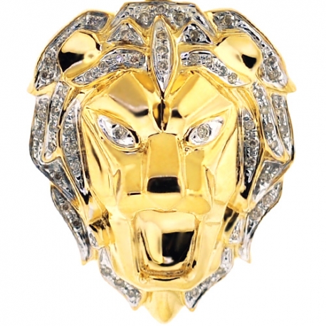 Mens Diamond Lion Head Pendant Solid 10K Yellow Gold 0.33ct
