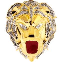 10K Yellow Gold Red Enamel 0.34 ct Diamond Lion Head Pendant
