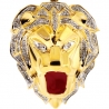 Mens Diamond Lion Head Pendant 10K Yellow Gold Red Enamel 1.75"