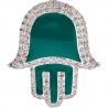 10K Yellow Gold Green Enamel 0.46 ct Diamond Hamsa Hand Pendant