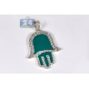 10K Yellow Gold Green Enamel 0.46ct Diamond Hamsa Hand Pendant