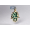 10K Yellow Gold Green Enamel 0.46ct Diamond Hamsa Hand Pendant