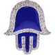 10K Yellow Gold Blue Enamel 0.46 ct Diamond Hamsa Hand Pendant
