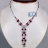 Womens Ruby Diamond Y Shape Necklace 14K White Gold 29.02ct 16"