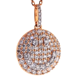 14K Rose Gold 1.61 ct Diamond Smiley Round Pendant Necklace