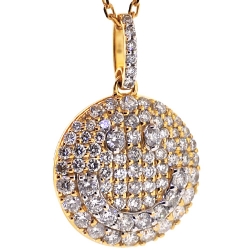 14K Yellow Gold 1.62 ct Diamond Smiley Round Pendant Necklace