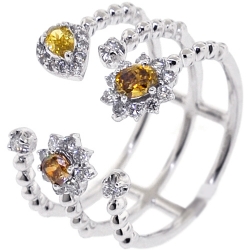 14K White Gold 0.83 ct Canary Diamond 3 Rows Open Cuff Ring