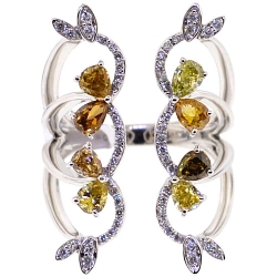 14K White Gold 1.69 ct Fancy Diamond Open Cuff Floral Ring