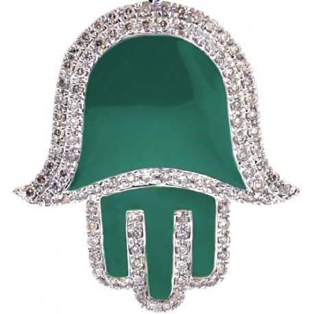 10K Yellow Gold Green Enamel 0.80 ct Diamond Hand of God Pendant