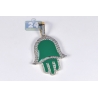 10K Yellow Gold Green Enamel 0.80 ct Diamond Hand of God Pendant