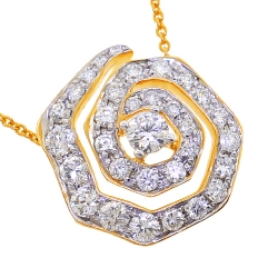 14K Yellow Gold 1.35 ct Diamond Evil Eye Pendant Necklace 17 inch