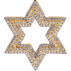 14K Yellow Gold 1.83 ct 3 Rows Diamond Star of David Pendant