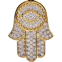 10K Yellow Gold Diamond Hamsa Hand Evil Eye Small Pendant