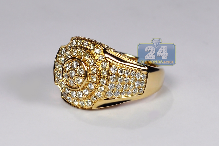 Mens Diamond Signet Ring Solid 14K Yellow Gold 2.85 Carats