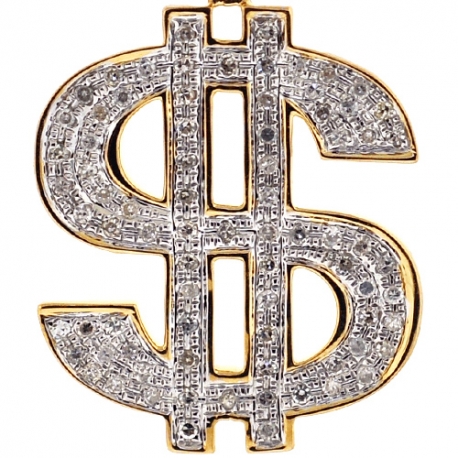 Mens Diamond Dollar Sign Money Pendant 10K Yellow Gold 0.65ct