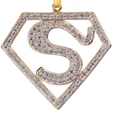 Mens Diamond Superman Logo Pendant 10K Yellow Gold 0.75 ct