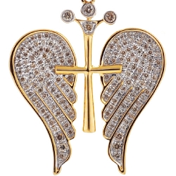10K Yellow Gold 0.80 ct Diamond Angel Wings Cross Pendant