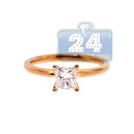 14K Rose Gold 0.70 ct Princess Cut Diamond Solitaire Engagement Ring
