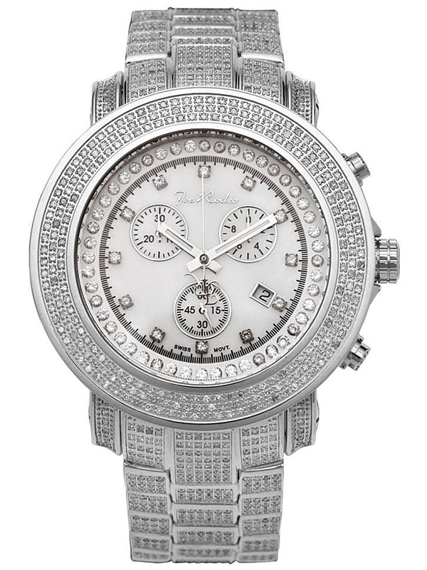 Mens Iced Out Diamond Silver Watch Joe 