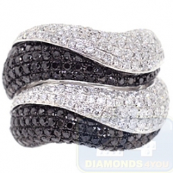 14K Gold 3.54 ct Black White Diamond Womens Wave Ring