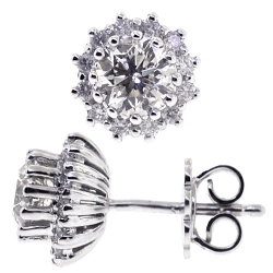 18K White Gold 1.82 ct Diamond Womens Flower Stud Earrings