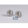 Womens Diamond Flower Stud Earrings 18K White Gold 1.82 Carat