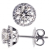 Womens Diamond Halo Push Back Stud Earrings 18K Gold 1.73 Carat