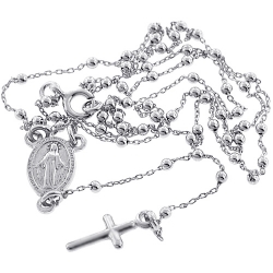 Sterling Silver Beaded Rosary Necklace with Dangling Cross 