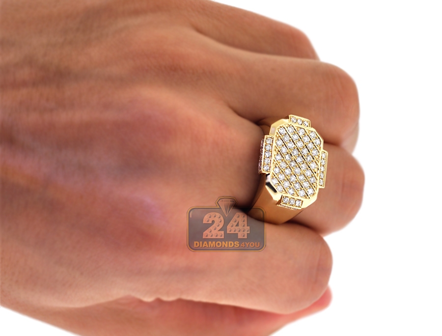 Mens Diamond Rectangle Signet Pinky Ring 14K Yellow Gold 1.55 ct