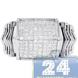 14K White Gold 1.49 ct Princess Diamond Mens Step Ring