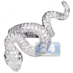 Womens Diamond Long Snake Ring 14K White Gold 3.68 ct