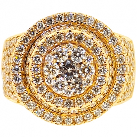 Mens Diamond Cluster Round Pinky Ring 14K Yellow Gold 4.30 ct