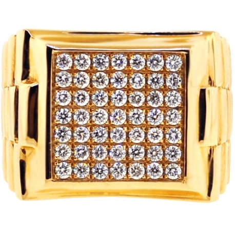 Mens Diamond Stepped Square Pinky Ring 14K Yellow Gold 1.30 ct