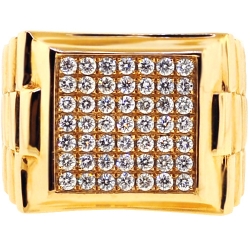 14K Yellow Gold 1.30 ct Diamond Mens Square Ring