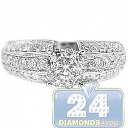 18K White Gold 0.98 ct Diamond Cluster Vintage Engagement Ring