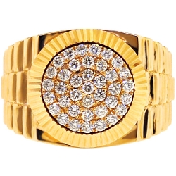 14K Yellow Gold 1.02 ct Diamond Mens Fluted Pinky Ring