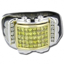 14K White Gold 1.50 ct Yellow Princess Cut Diamond Mens Ring