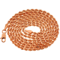 Italian 14K Rose Gold Solid Rope Mens Chain 2 mm