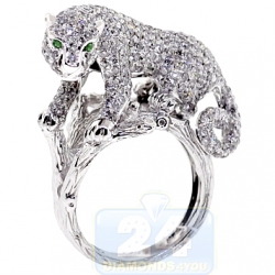 14K White Gold 3.55 ct Diamond Womens Panther Cat Ring