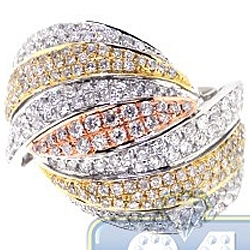14K Three Tone Gold 2.01 ct Diamond Womens Wave Band Ring