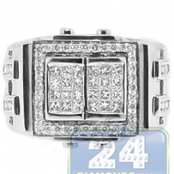 14K White Gold 1.33 ct Princess Round Cut Diamond Mens Ring