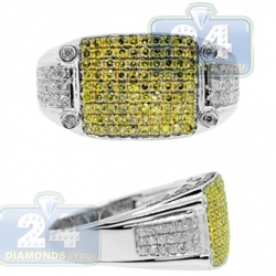  14K Gold 1.55 ct Yellow White Diamond Mens Rectangle Ring