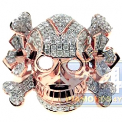 14K Rose Gold 1.70 ct Diamond Mens Skull Head Ring