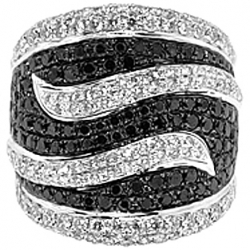 14K Gold 4.06 ct Black White Diamond Wave Womens Ring